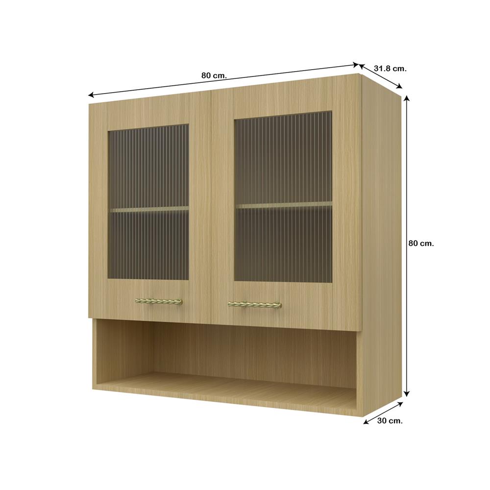 ตู้แขวนคู่บานกระจกพร้อมชั้นโล่ง JUPITER MINERVA 80x80 ซม. สีน้ำตาล