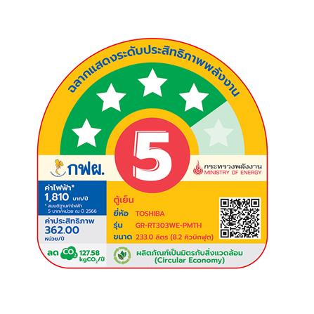 ตู้เย็น 2 ประตู TOSHIBA GR-RT303WE-PMTH(52) 8.2 คิว สีน้ำเงินเข้ม อินเวอร์เตอร์_5