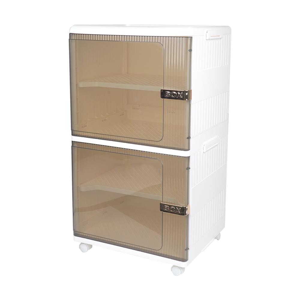 กล่องบานเปิด 2 ชั้น มีล้อ STACKO 40x33.5x71 ซม. สีขาว/น้ำตาล_1