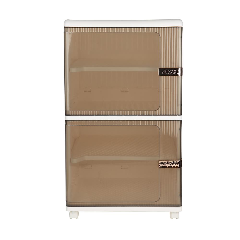 กล่องบานเปิด 2 ชั้น มีล้อ STACKO 40x33.5x71 ซม. สีขาว/น้ำตาล