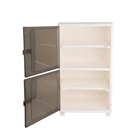 กล่องบานเปิด 2 ชั้น มีล้อ STACKO 40x33.5x71 ซม. สีขาว/น้ำตาล_3