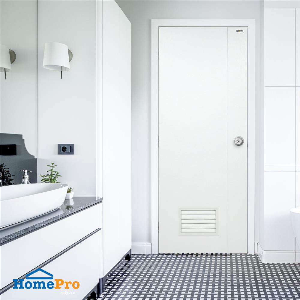 ประตูห้องน้ำ UPVC AZLE PSW2 เกล็ดล่าง 70X200 ซม. สีขาว เจาะลูกบิด