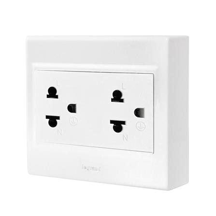 ชุดเต้ารับคู่ 3 ขากลมแบน BTICINO SMR P50404N สีขาว_1