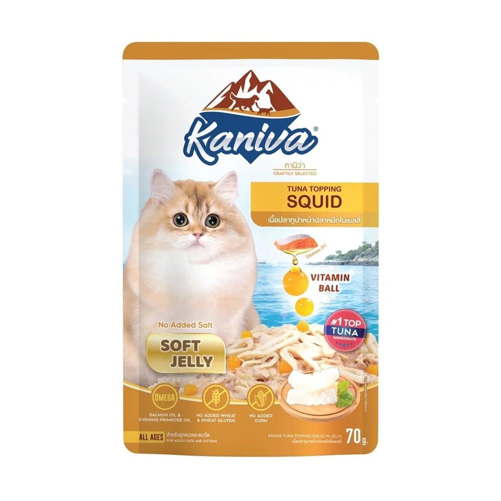 อาหารเปียกแมว KANIVA TUNA TOPPING SQUID POUCH 70 กรัม