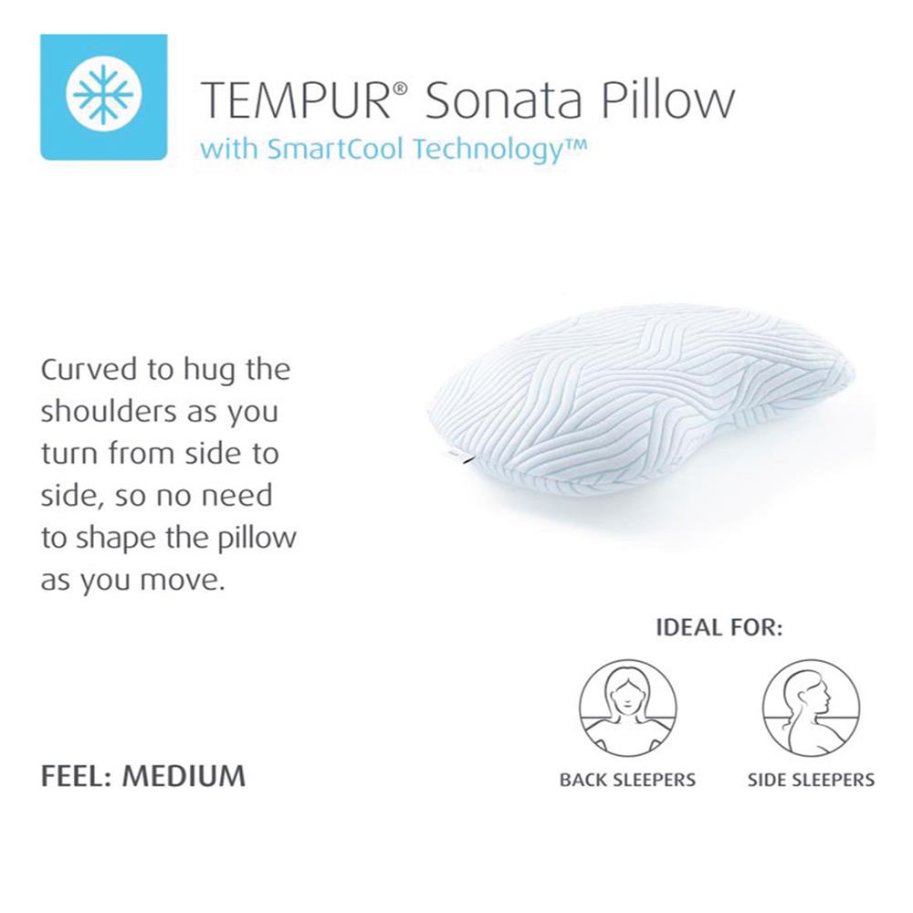 หมอนสุขภาพ เมมโมรี่โฟม TEMPUR SONATA PILLOW WITH SMARTCOOL ไซซ์ M 61x40x11 ซม. สีขาว