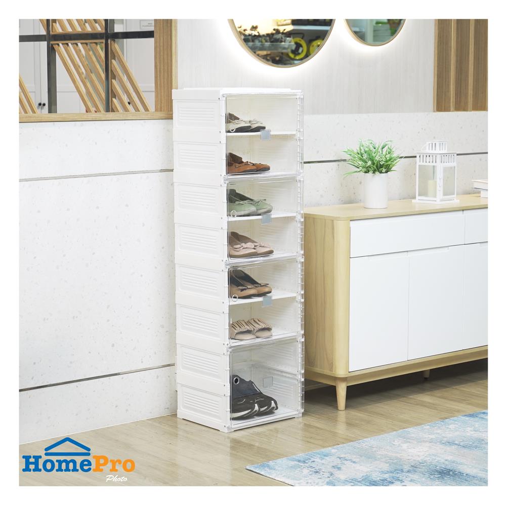 กล่องรองเท้า 7 ช่อง STACKO CLAIRE 40x34x132 ซม. สีขาว/ใส