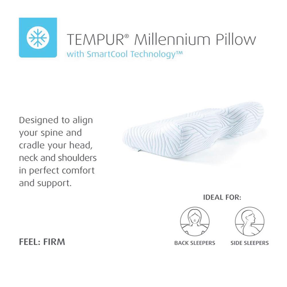 หมอนสุขภาพ เมมโมรี่โฟม TEMPUR MILLENNIUM PILLOW WITH SMARTCOOL TECHNOLOGY ไซซ์ M 54x32x11 ซม. สีขาว
