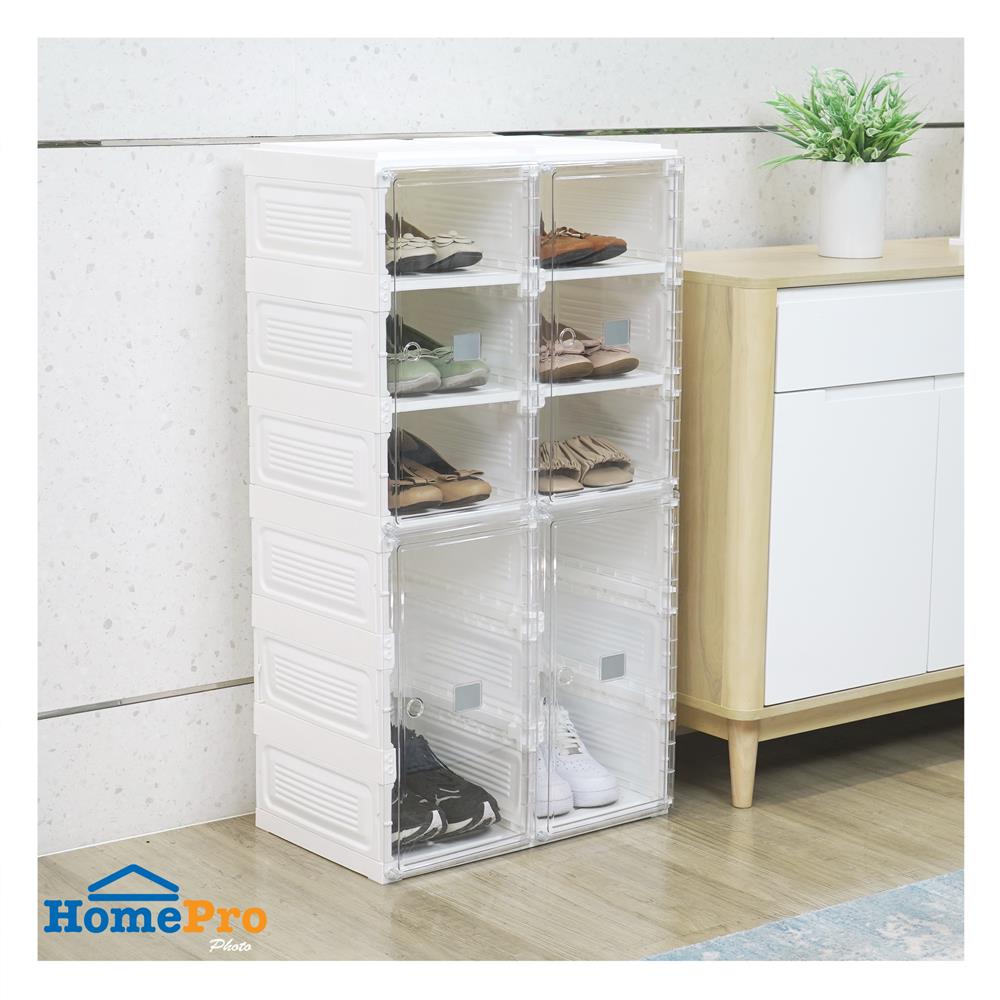 กล่องรองเท้า 8 ช่อง STACKO CLAIRE 53x34x100 ซม. สีขาว/ใส