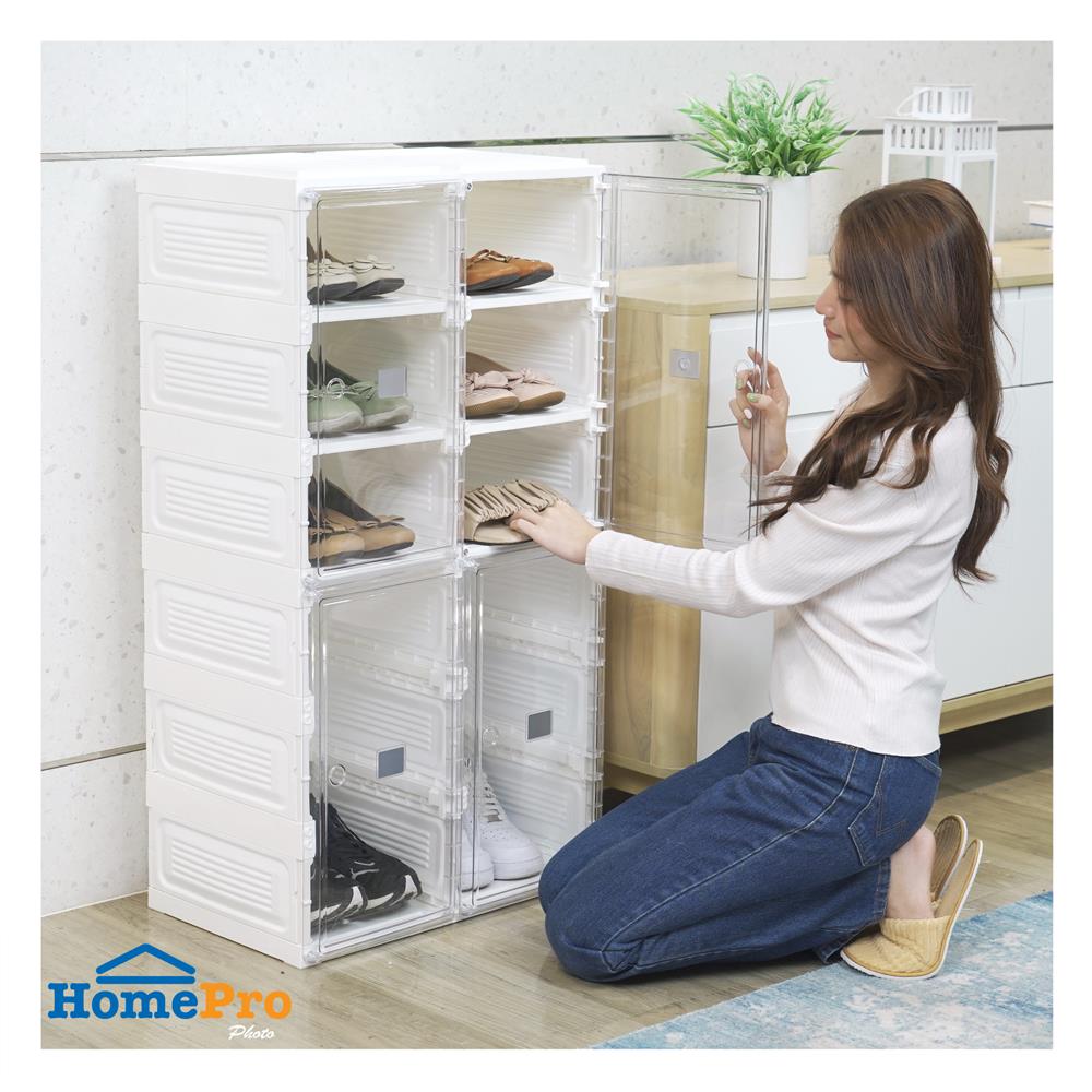 กล่องรองเท้า 8 ช่อง STACKO CLAIRE 53x34x100 ซม. สีขาว/ใส