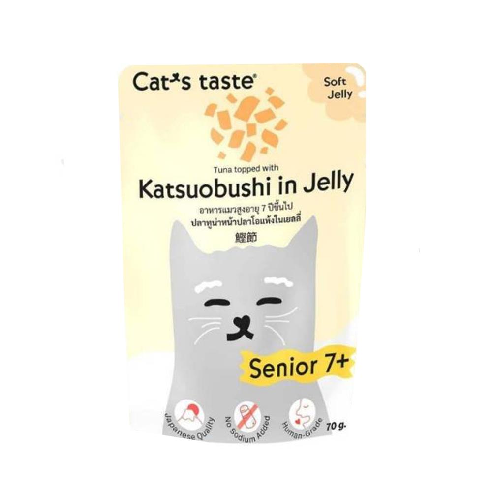 อาหารเปียกแมว CATS TASTE SENIOR TUNA TOPPING KATSUOBUSHI IN JELLY 70 ก.