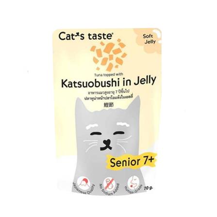 อาหารเปียกแมว CATS TASTE SENIOR TUNA TOPPING KATSUOBUSHI IN JELLY 70 ก._0