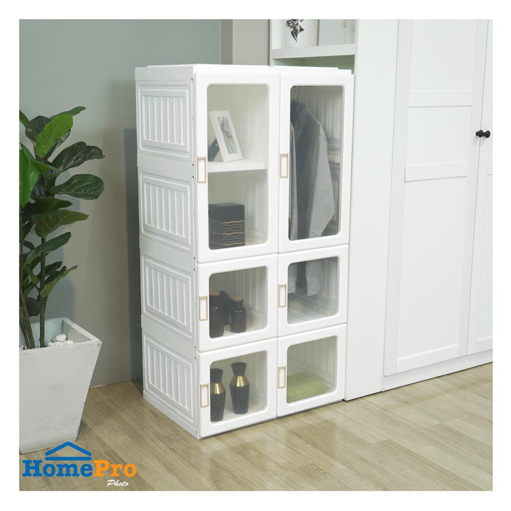 ตู้เสื้อผ้าพับเก็บได้ 4 ชั้น STACKO CLAIRE 69x50x136 ซม. สีขาว