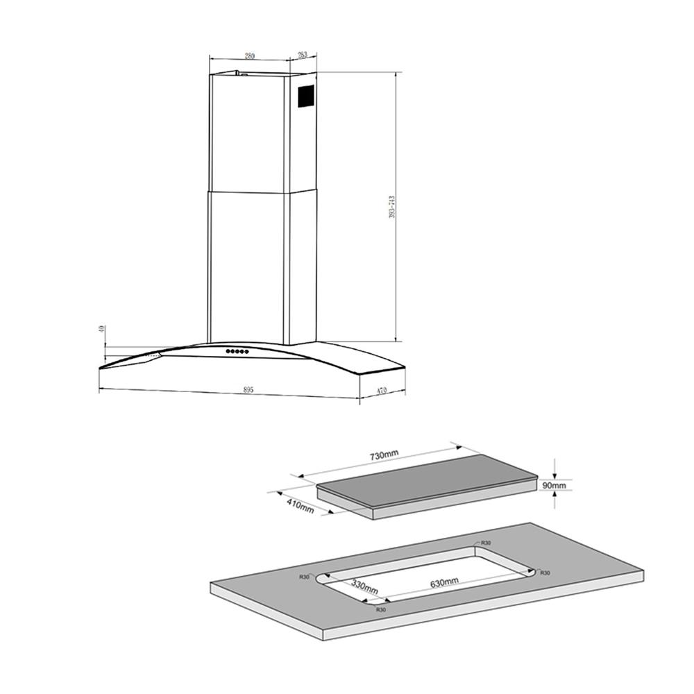 เตาฝัง+เครื่องดูดควัน TECNOSTAR HB111 GB+HD3490 BB