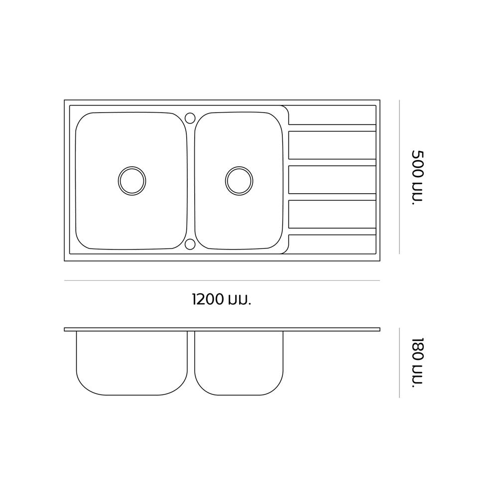 ซิงค์ฝัง 2 หลุม 1 ที่พัก DYNA HOME DH-12050-EB สีเงิน