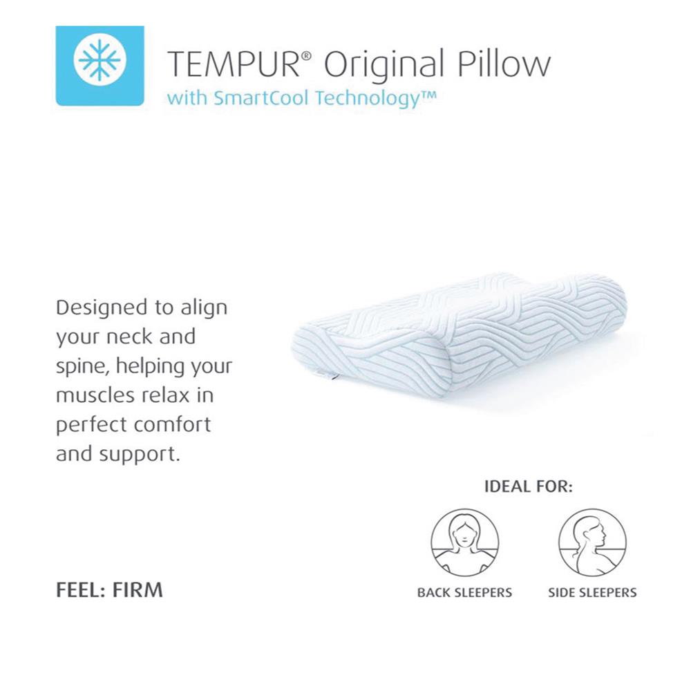 หมอนสุขภาพ เมมโมรี่โฟม TEMPUR ORIGINAL PILLOWS WITH SMARTCOOL TECHNOLOGY ไซซ์ M 50x31x10 ซม. สีขาว