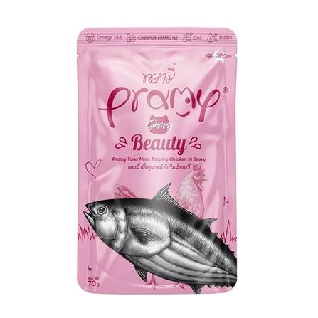 อาหารเปียกแมว PRAMY BEAUTY TUNA MEAT TOPPING CHICKEN IN GRAVY 70 ก._0