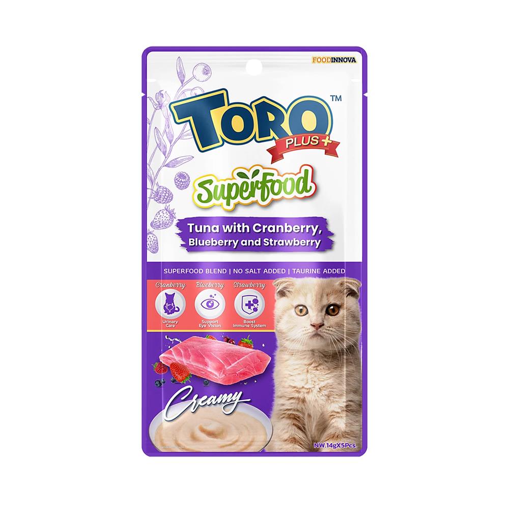 ขนมแมวเลีย TORO PLUS TUNA WITH CRANBERRY BLUEBERRY AND STRAWBERRY 14 ก. X 5 ซอง