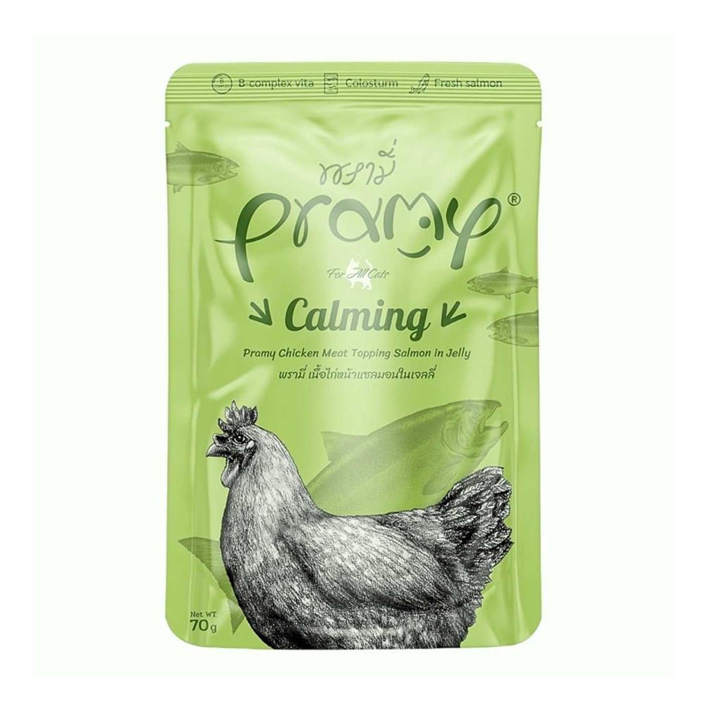อาหารเปียกแมว PRAMY เนื้อไก่หน้าแซลมอนในเจลลี่ 70 ก.