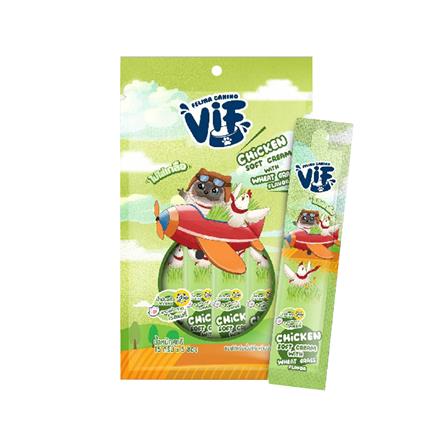 ขนมแมวเลีย FELINA CANINO VIF ซอฟท์ครีมไก่ต้นอ่อนข้าวสาลี 15 ก. แพ็ก 5 ชิ้น_0