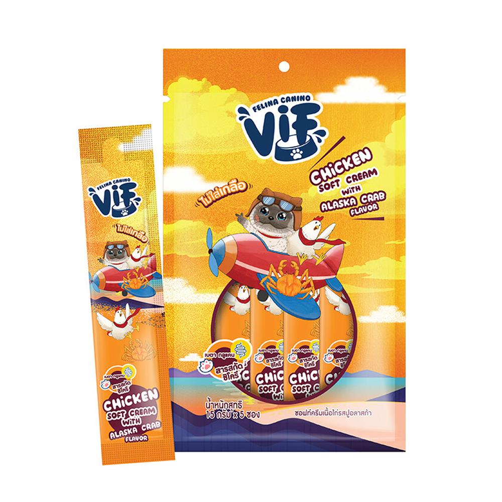 ขนมแมวเลีย FELINA CANINO VIF ซอฟท์ครีมเนื้อไก่รสปูอลาสก้า 15 ก. (แพ็ก 5 ชิ้น)