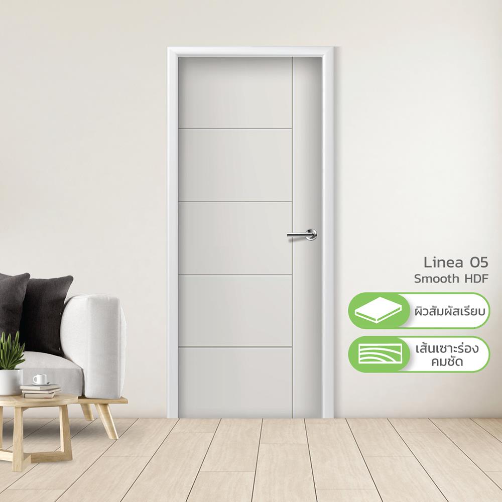 ประตูภายใน HDF METRO LINEA 05 80X200 ซม. สีขาว ไม่เจาะลูกบิด