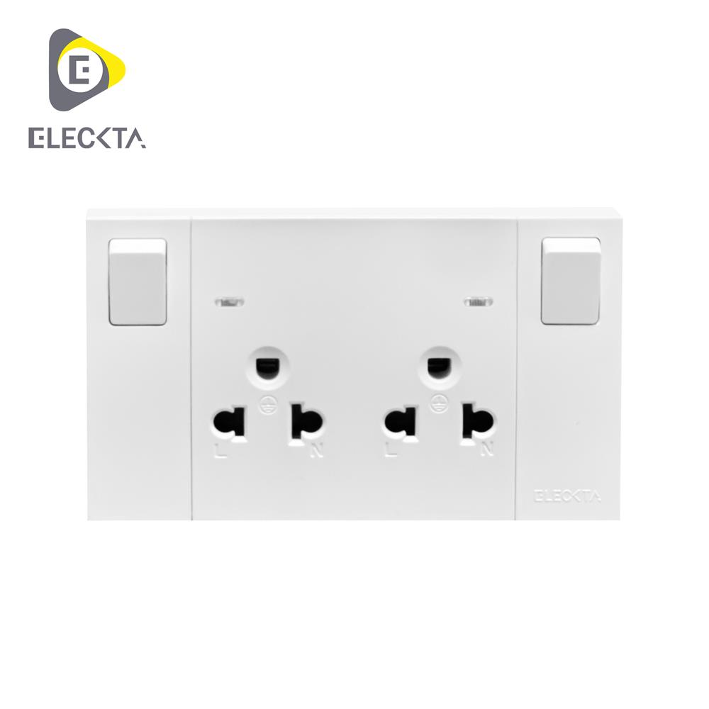 ชุดเต้ารับคู่ 3 ขา มีสวิตช์คุม ELECKTA VERVE สีขาว_0