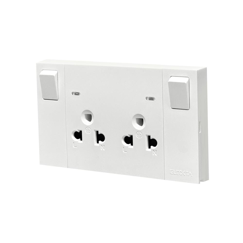 ชุดเต้ารับคู่ 3 ขา มีสวิตช์คุม ELECKTA VERVE สีขาว