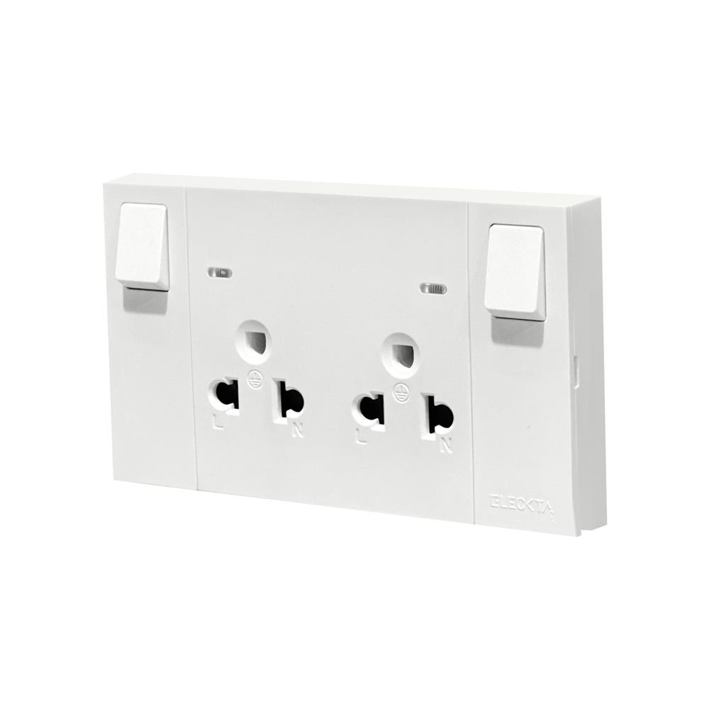 ชุดเต้ารับคู่ 3 ขา มีสวิตช์คุม ELECKTA VERVE สีขาว