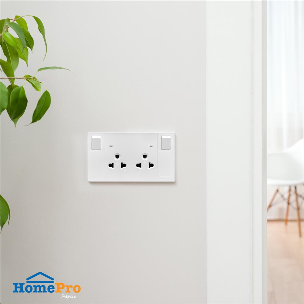 ชุดเต้ารับคู่ 3 ขา มีสวิตช์คุม ELECKTA VERVE สีขาว