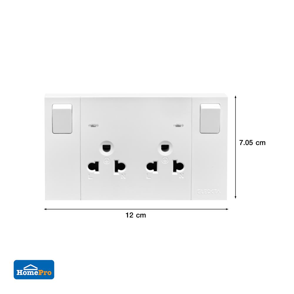 ชุดเต้ารับคู่ 3 ขา มีสวิตช์คุม ELECKTA VERVE สีขาว