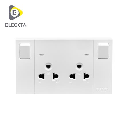 ชุดเต้ารับคู่ 3 ขา มีสวิตช์คุม ELECKTA VERVE สีขาว