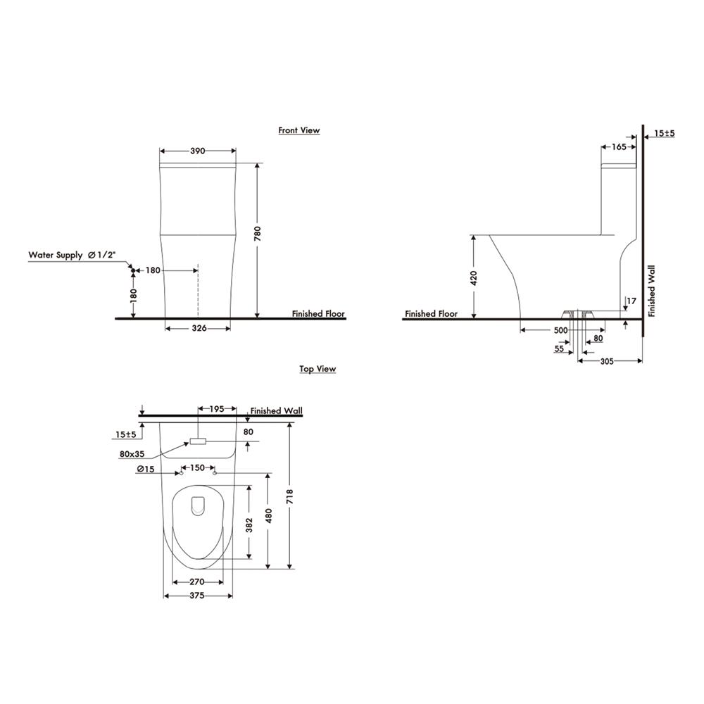 สุขภัณฑ์ 1 ชิ้น NASCO NC-8695S-WA 3/6L สีขาว