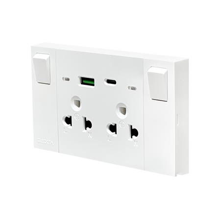 ชุดเต้ารับคู่ 3 ขา มีสวิตช์คุม พร้อมช่อง USB AC ELECKTA VERVE สีขาว_3