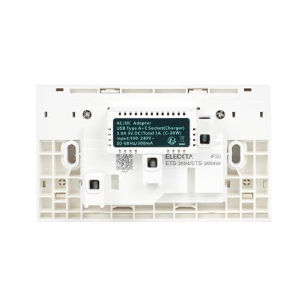 ชุดเต้ารับคู่ 3 ขา มีสวิตช์คุม พร้อมช่อง USB AC ELECKTA VERVE สีขาว_4