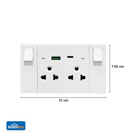 ชุดเต้ารับคู่ 3 ขา มีสวิตช์คุม พร้อมช่อง USB AC ELECKTA VERVE สีขาว_6