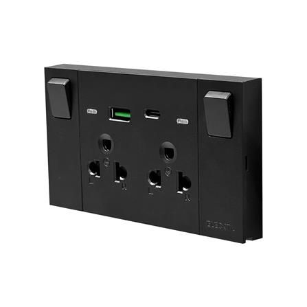 ชุดเต้ารับคู่ 3 ขา มีสวิตช์คุม พร้อมช่อง USB AC ELECKTA VERVE สีดำ_2