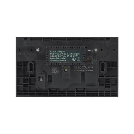 ชุดเต้ารับคู่ 3 ขา มีสวิตช์คุม พร้อมช่อง USB AC ELECKTA VERVE สีดำ_4