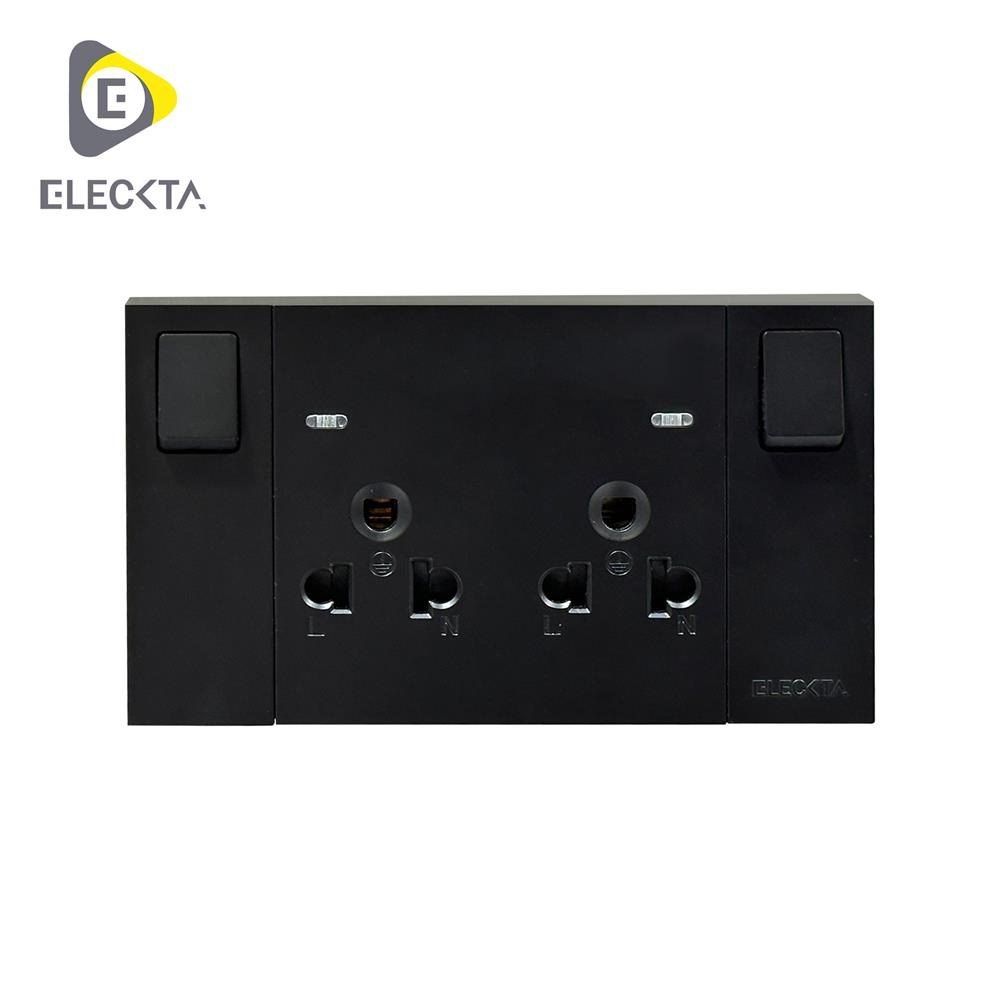 ชุดเต้ารับคู่ 3 ขา มีสวิตช์คุม ELECKTA VERVE สีดำ_0