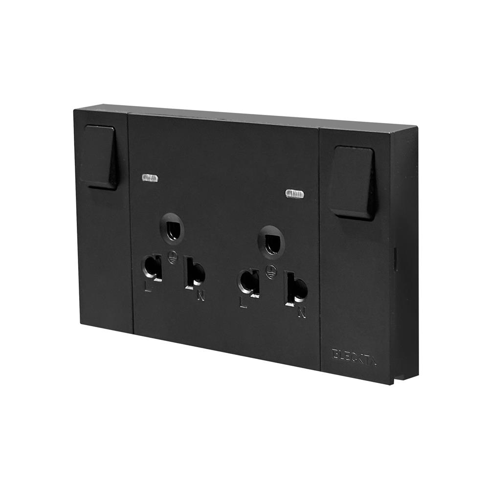 ชุดเต้ารับคู่ 3 ขา มีสวิตช์คุม ELECKTA VERVE สีดำ