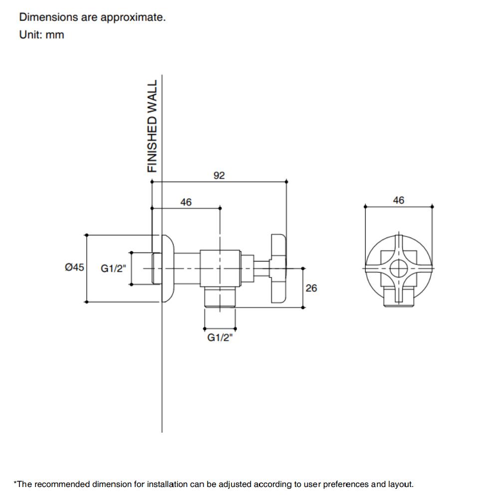 สต็อปวาล์ว 1 ทาง KOHLER K-12066T-3-BN สีเงิน