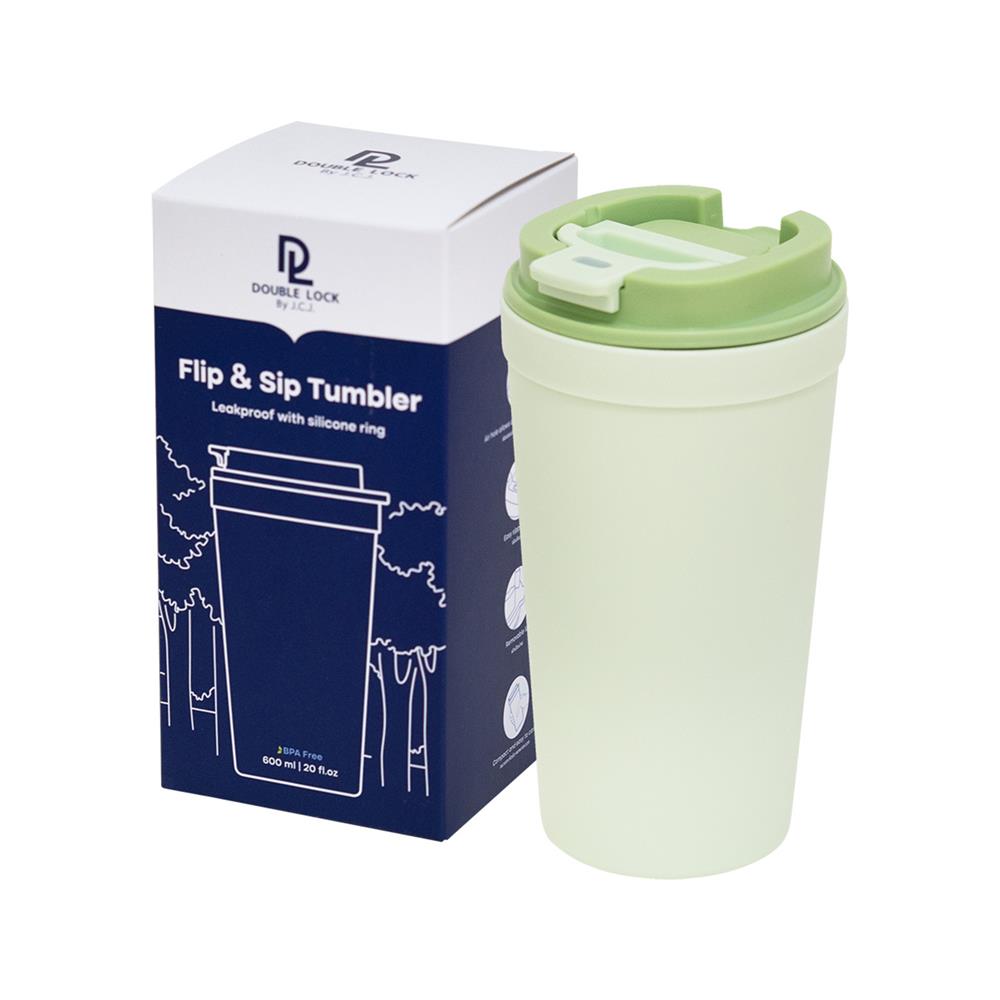 แก้วน้ำมีฝา 0.6 ลิตร DOUBLE LOCK FLIP&SIP NO.1802 สีเขียว