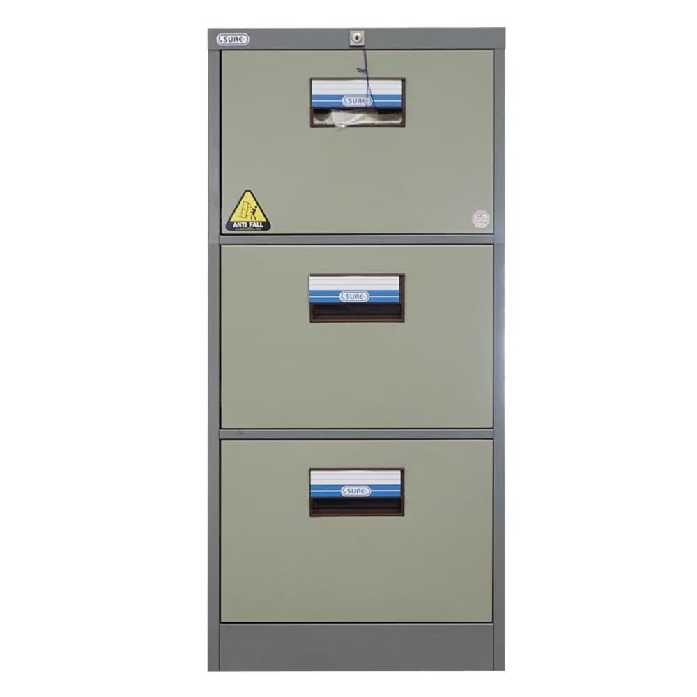 ตู้ลิ้นชักเหล็ก 3 ลิ้นชัก SURE FC-203 สีเทา/ครีม