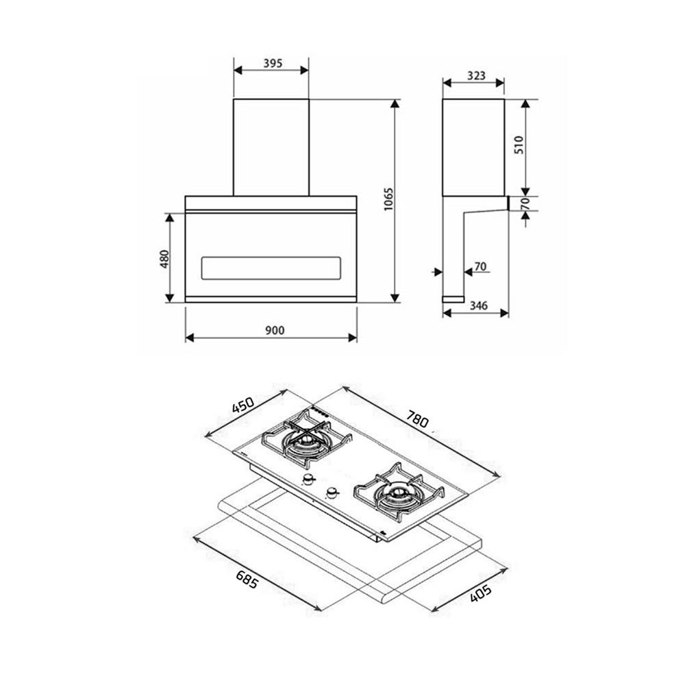 เตาฝัง+เครื่องดูดควัน TEKA GB LUX 78 2G+DSW 995G