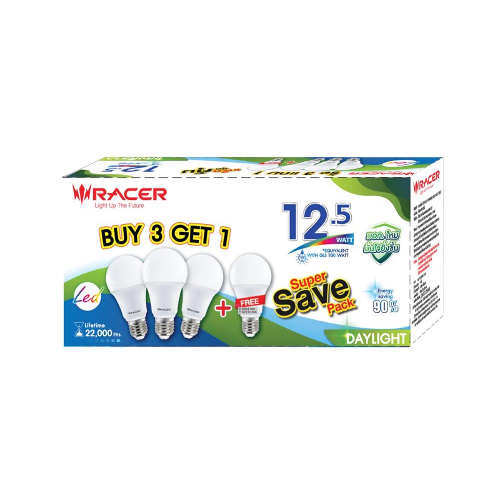 หลอด LED RACER A60 KIMMIE 12.5 วัตต์ DAYLIGHT E27 แพ็ก 4 ชิ้น