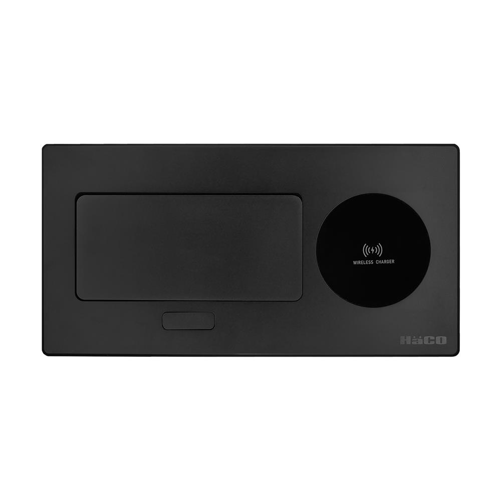 ชุดเต้ารับ 3 ขาฝังโต๊ะพร้อมแท่นชาร์จไร้สาย 10 วัตต์ HACO HTT-207W/T-E1USB สีดำ