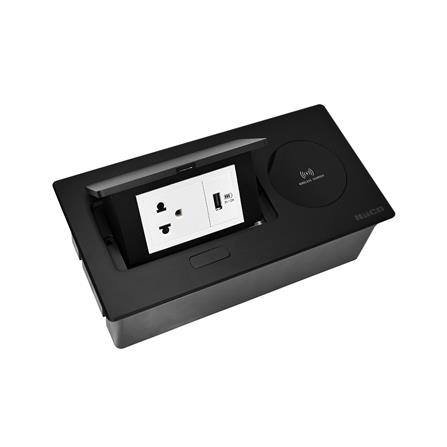 ชุดเต้ารับ 3 ขาฝังโต๊ะพร้อมแท่นชาร์จไร้สาย 10 วัตต์ HACO HTT-207W/T-E1USB สีดำ_4