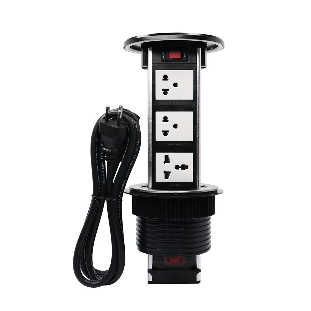 ชุดเต้ารับ 3 ช่องแนวตั้งฝังโต๊ะพร้อมแท่นชาร์จไร้สาย 15 วัตต์ HACO PBK/2EU สีดำ