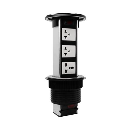 ชุดเต้ารับ 3 ช่องแนวตั้งฝังโต๊ะพร้อมแท่นชาร์จไร้สาย 15 วัตต์ HACO PBK/2EU สีดำ_2