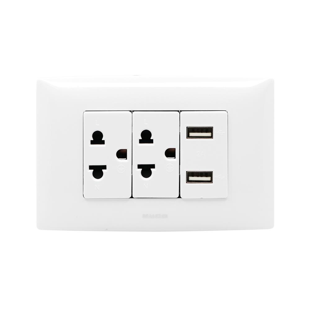 ชุดเต้ารับเดี่ยว 3 ขา 2 ช่อง + USB 2 ช่อง HACO AP-E2SB สีขาว