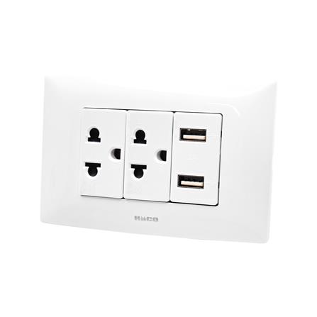 ชุดเต้ารับเดี่ยว 3 ขา 2 ช่อง + USB 2 ช่อง HACO AP-E2SB สีขาว_1